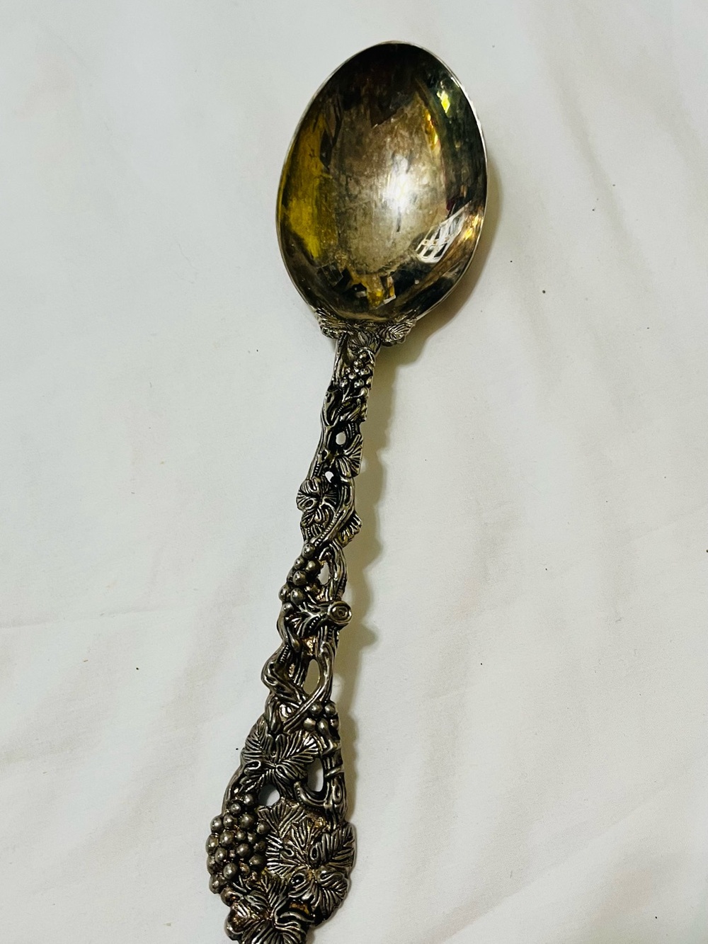 Decorative Silver-Tone Floral Serving Spoon - Silver